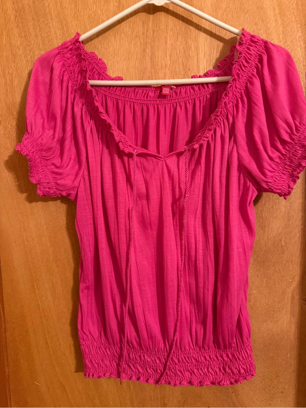 BONGO Hot Pink Peasant Top with Tie Front